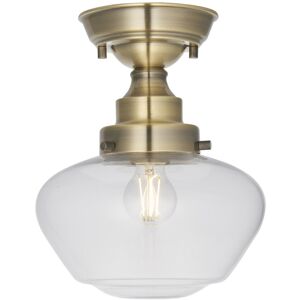 E27 LED Ceiling Light - Antique Brass Semi Flush Fixture with Clear Glass E27 LED Ceiling Light - Antique Brass Semi Flush Fixture with Clear Glass
