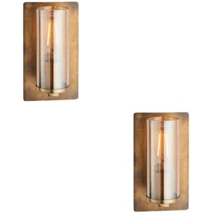 Loops 2 PACK Antique Brass Patina Wall Lamp Light & Champagne Glass Shade 10W E27 LED Loops 2 PACK Antique Brass Patina Wall Lamp Light & Champagne Glass Shade 10W E27 LED