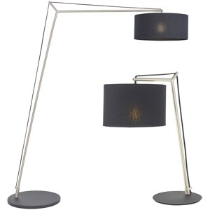 Loops Angular Nickel Plate Light Set - Floor & Table Lamp Bundle - Black Cotton Shades Loops Angular Nickel Plate Light Set - Floor & Table Lamp Bundle - Black Cotton Shades