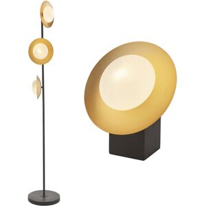 Loops Gold & Bronze Dish Light Set - Floor & Table Lamp Bundle - Opal Glass Shades Loops Gold & Bronze Dish Light Set - Floor & Table Lamp Bundle - Opal Glass Shades