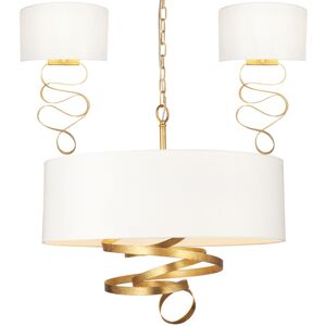 Loops Gold Leaf Finish Ribbon Light Set - Ceiling & 2x Wall Light Bundle - Ivory Shade Loops Gold Leaf Finish Ribbon Light Set - Ceiling & 2x Wall Light Bundle - Ivory Shade