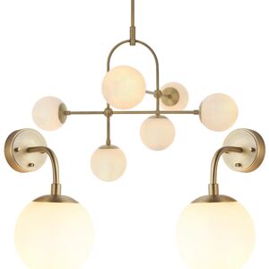 Loops Antique Brass & Opal Glass 6 Bulb Ceiling Pendant & 2x Wall Light Bundle Loops Antique Brass & Opal Glass 6 Bulb Ceiling Pendant & 2x Wall Light Bundle