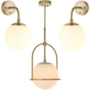 Loops Antique Brass & Opal Glass Single Ceiling Pendant & 2x Wall Light Bundle Loops Antique Brass & Opal Glass Single Ceiling Pendant & 2x Wall Light Bundle