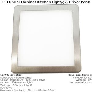 Loops (2 Lights & Driver) BRUSHED NICKEL Slim Square Under Cabinet Light & Driver - Na Loops (2 Lights & Driver) BRUSHED NICKEL Slim Square Under Cabinet Light & Driver - Na