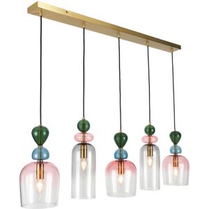 Litecraft Visconte Vietri 5-Light Ceiling Pendant Bar with Glass Shades - Satin Brass (Cod Litecraft Visconte Vietri 5-Light Ceiling Pendant Bar with Glass Shades - Satin Brass (Cod