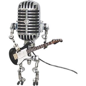 Unbranded (Black) Vintage Microphone Robot with Guitar Lamp Light Table Desktop Bedroom Ho Unbranded (Black) Vintage Microphone Robot with Guitar Lamp Light Table Desktop Bedroom Ho