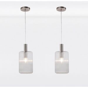 firstchoicelighting Set of 2 Clear and Brushed Chrome Fluted Glass Design Pendant Fittings firstchoicelighting Set of 2 Clear and Brushed Chrome Fluted Glass Design Pendant Fittings