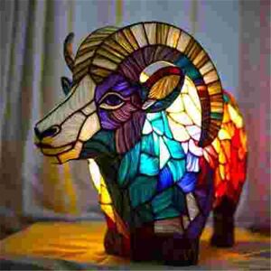Unbranded (sheep) Animal Table Lamp Series Lion Dolphin Wolf Stained Glass Bedside Light O Unbranded (sheep) Animal Table Lamp Series Lion Dolphin Wolf Stained Glass Bedside Light O