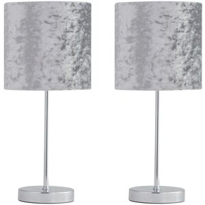 firstchoicelighting Set of 2 Chrome Stick Table Lamps with Grey Crushed Velvet Shades firstchoicelighting Set of 2 Chrome Stick Table Lamps with Grey Crushed Velvet Shades