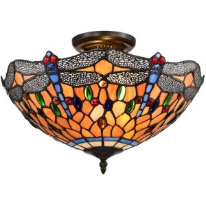 (Dragonfly) BELOFAY Tiffany Ceiling Light Semi Flush Stained Glass Art Deco Hand (Dragonfly) BELOFAY Tiffany Ceiling Light Semi Flush Stained Glass Art Deco Hand