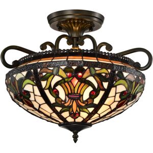 (Art Deco.) BELOFAY Tiffany Ceiling Light Semi Flush Stained Glass Art Deco Hand (Art Deco.) BELOFAY Tiffany Ceiling Light Semi Flush Stained Glass Art Deco Hand