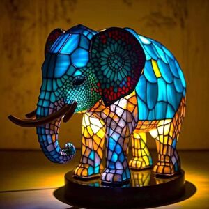 Unbranded (Elephant) Animal Table Lamp Series, Tiffanies Style Stained Glass Lamp, Vintage Unbranded (Elephant) Animal Table Lamp Series, Tiffanies Style Stained Glass Lamp, Vintage
