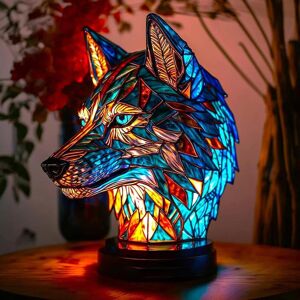 Unbranded (Wolf) Animal Table Lamp Series, Tiffanies Style Stained Glass Lamp, Vintage Sta Unbranded (Wolf) Animal Table Lamp Series, Tiffanies Style Stained Glass Lamp, Vintage Sta