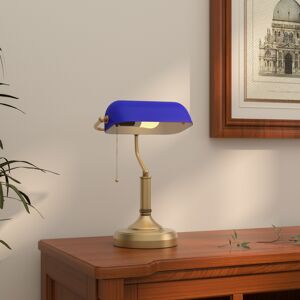 HOMCOM Banker's Table Lamp w/ Antique Bronze Tone Base, Blue HOMCOM Banker's Table Lamp w/ Antique Bronze Tone Base, Blue