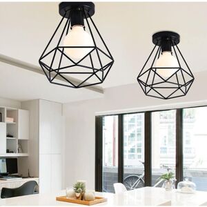 STOEX 2 Pack E27 Industrial Ceiling Light Metal Cage Black Vintage Pendant Light Diamo STOEX 2 Pack E27 Industrial Ceiling Light Metal Cage Black Vintage Pendant Light Diamo