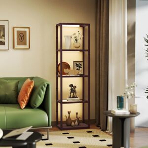 HOMCOM LED Floor Lamp with Glass Shelves, Dimmable Living Room Lamp, Brown HOMCOM LED Floor Lamp with Glass Shelves, Dimmable Living Room Lamp, Brown