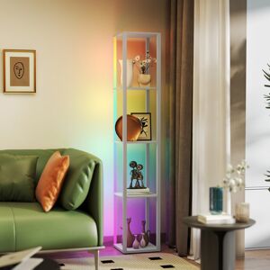(Grey) HOMCOM RGB LED Floor Lamp with Shelves and Remote Control for Bedroom (Grey) HOMCOM RGB LED Floor Lamp with Shelves and Remote Control for Bedroom