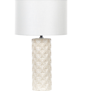 Beliani Table Lamp Light Beige Ceramic Geometric Pattern - Table Lamp Beliani Table Lamp Light Beige Ceramic Geometric Pattern - Table Lamp