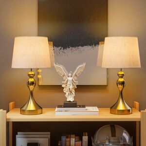 (Gold) HOMCOM Table Lamps Set of 2, Modern Bedside Lamps with USB Ports (Gold) HOMCOM Table Lamps Set of 2, Modern Bedside Lamps with USB Ports