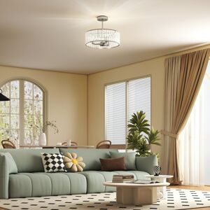 (Silver) HOMCOM Semi Flush Mount Modern Crystal Chandelier Ceiling Light (Silver) HOMCOM Semi Flush Mount Modern Crystal Chandelier Ceiling Light