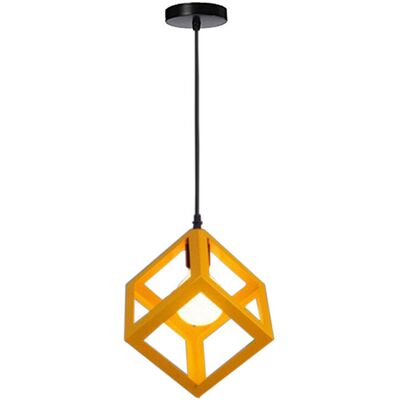 STOEX (Yellow) 1lt Square Metal Wired Frame Pendant Light Cube Ceiling Lamp STOEX (Yellow) 1lt Square Metal Wired Frame Pendant Light Cube Ceiling Lamp