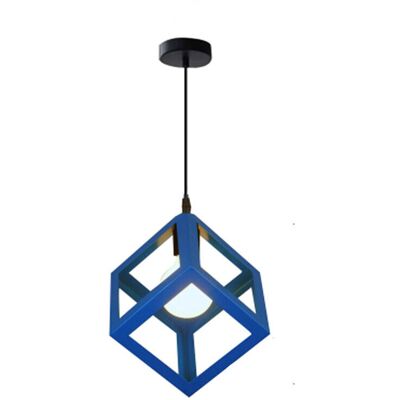 STOEX Dark Blue 1lt Square Metal Wired Frame Pendant Light Cube Ceiling Lamp STOEX Dark Blue 1lt Square Metal Wired Frame Pendant Light Cube Ceiling Lamp