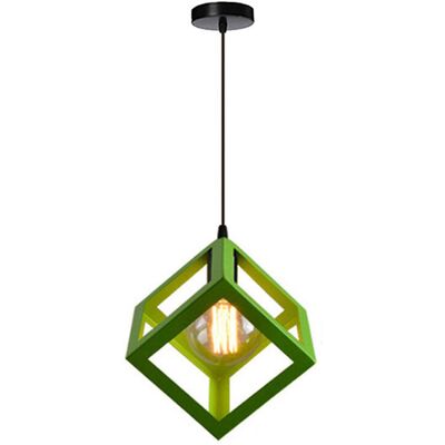 STOEX (Green) 1lt Square Metal Wired Frame Pendant Light Cube Ceiling Lamp STOEX (Green) 1lt Square Metal Wired Frame Pendant Light Cube Ceiling Lamp