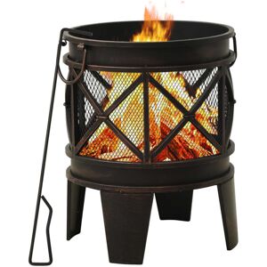 vidaXL Rustic Fire Pit with Poker Φ42x54 cm Steel Fire Bowl Patio Heater Home vidaXL Rustic Fire Pit with Poker Φ42x54 cm Steel Fire Bowl Patio Heater Home