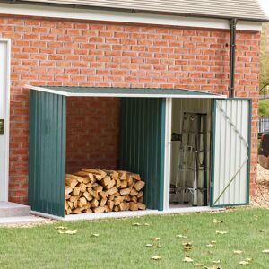 Living And Home (Green) Steel Outdoor Garden Storage Shed with Log Stacking Rack Living And Home (Green) Steel Outdoor Garden Storage Shed with Log Stacking Rack