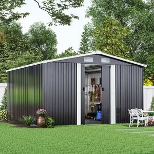 Living And Home 10 x 12 ft Garden Storage Shed Double Door with Foundation Base, Charcoal Black Living And Home 10 x 12 ft Garden Storage Shed Double Door with Foundation Base, Charcoal Black