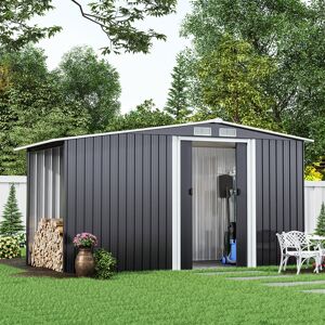 Living And Home 4x8ft Outdoor Garden Metal Storage Shed Log Wood Store House with Sliding Doors Living And Home 4x8ft Outdoor Garden Metal Storage Shed Log Wood Store House with Sliding Doors
