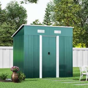 Living And Home 4ft x 6ft Metal Garden Shed Outdoor Tool Shed with Base, Dark Green Living And Home 4ft x 6ft Metal Garden Shed Outdoor Tool Shed with Base, Dark Green