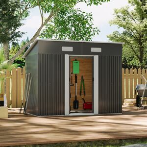 Garden Sanctuary 8 x 4ft Charcoal Black Compact Metal Storage Tool Shed for Garden Patio with Bas Garden Sanctuary 8 x 4ft Charcoal Black Compact Metal Storage Tool Shed for Garden Patio with Bas