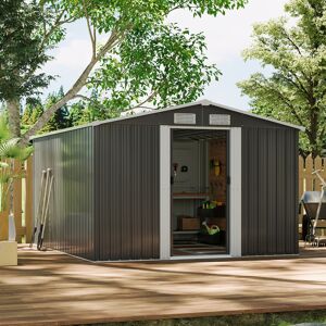 Garden Sanctuary 10 x 8 ft Metal Shed Garden Storage Shed Apex Roof Double Door with Base Foundat Garden Sanctuary 10 x 8 ft Metal Shed Garden Storage Shed Apex Roof Double Door with Base Foundat