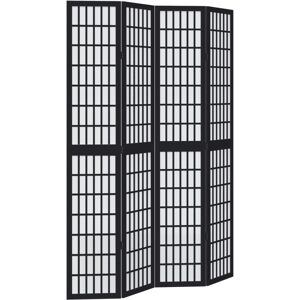 vidaXL Black 4-Panels Solid Wood Room Divider - Privacy Screen vidaXL Black 4-Panels Solid Wood Room Divider - Privacy Screen