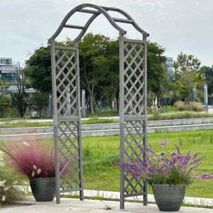 Gr8 Garden Grey Wooden Garden Arch Pergola with Lattice Trellis - Ideal Entryway, 113x40x22 Gr8 Garden Grey Wooden Garden Arch Pergola with Lattice Trellis - Ideal Entryway, 113x40x22