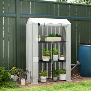 Outsunny 3 Tier Mini Greenhouse with PE Cover, Roll-Up Door, White Outsunny 3 Tier Mini Greenhouse with PE Cover, Roll-Up Door, White