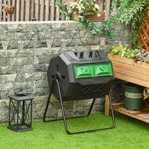 Outsunny 160L Outdoor Tumbling Compost Bin with Dual Chamber, Black Outsunny 160L Outdoor Tumbling Compost Bin with Dual Chamber, Black