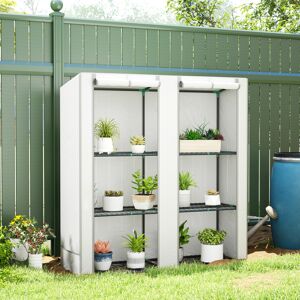 Outsunny 3 Tier Lean-to Mini Greenhouse with Grey Hemmed Edging, White Outsunny 3 Tier Lean-to Mini Greenhouse with Grey Hemmed Edging, White