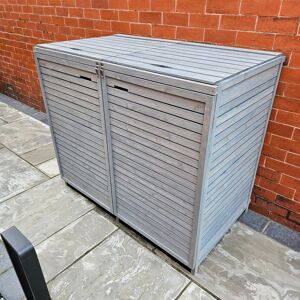 Samuel Alexander 1.35m x 1.14m Large Grey Wooden Outdoor Garden Double Wheelie Bin Store Storage Samuel Alexander 1.35m x 1.14m Large Grey Wooden Outdoor Garden Double Wheelie Bin Store Storage