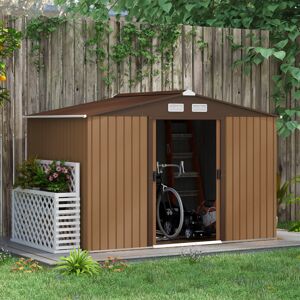 Outsunny 9 x 6FT Galvanised Garden Storage Shed w/Sliding Door, Light Brown Outsunny 9 x 6FT Galvanised Garden Storage Shed w/Sliding Door, Light Brown