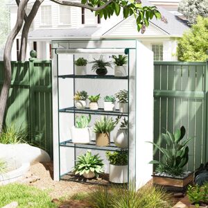 Outsunny 4 Tier Lean-to Mini Greenhouse with Reinforced PE Cover, Green Outsunny 4 Tier Lean-to Mini Greenhouse with Reinforced PE Cover, Green