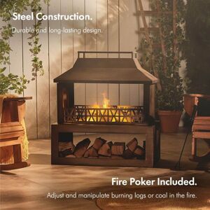 Unbranded Outdoor Steel Fire Pit Chiminea Log Burner with Mesh & Log Storage Unbranded Outdoor Steel Fire Pit Chiminea Log Burner with Mesh & Log Storage