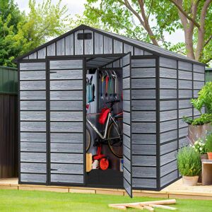 Birchtree (Apex 8X6FT) Plastic Garden Shed with Floor Lockable Wood Grain Birchtree (Apex 8X6FT) Plastic Garden Shed with Floor Lockable Wood Grain