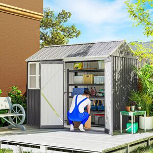 Outsunny 8x6ft Metal Garden Shed Outdoor Storage Shed w/ Doors Window, Grey Outsunny 8x6ft Metal Garden Shed Outdoor Storage Shed w/ Doors Window, Grey