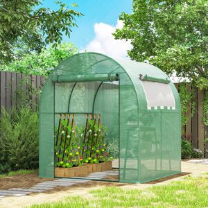 Outsunny Walk in Polytunnel Greenhouse with Roll-up Window and Door, Green Outsunny Walk in Polytunnel Greenhouse with Roll-up Window and Door, Green