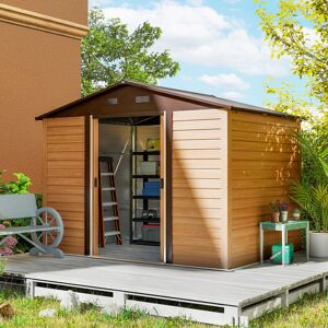 Outsunny 9.1x6.4ft Garden Shed, Tool Storage Sliding Door Wood Effect Outsunny 9.1x6.4ft Garden Shed, Tool Storage Sliding Door Wood Effect