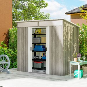 Outsunny 6.5x4FT Garden Shed Lockable Metal Tool Shed Light Grey Wood Effect Outsunny 6.5x4FT Garden Shed Lockable Metal Tool Shed Light Grey Wood Effect