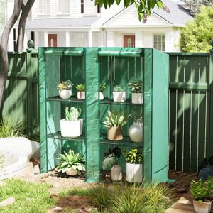 Outsunny 3 Tier Lean-to Mini Greenhouse with Green Hemmed Edging, Green Outsunny 3 Tier Lean-to Mini Greenhouse with Green Hemmed Edging, Green