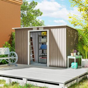 Outsunny 9 x 4FT Metal Garden Storage Shed w/ 2 Door, Light Grey Wood Grain Outsunny 9 x 4FT Metal Garden Storage Shed w/ 2 Door, Light Grey Wood Grain